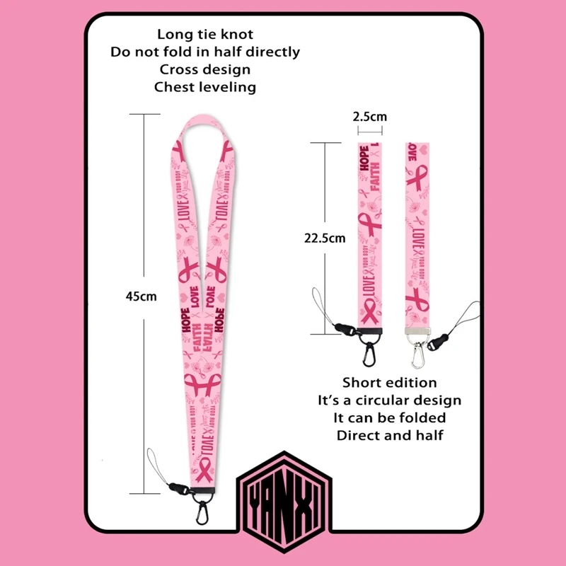 

Multi-function Mobile Phone Straps Neck Lanyards For Couples Keys ID Badge Webbing Breast Cancer Awareness Pattern Detachable