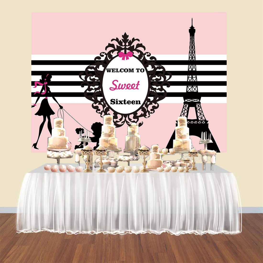 Фон для фотосъемки с изображением девушки 16 го Парижа на день рождения Эйфелева