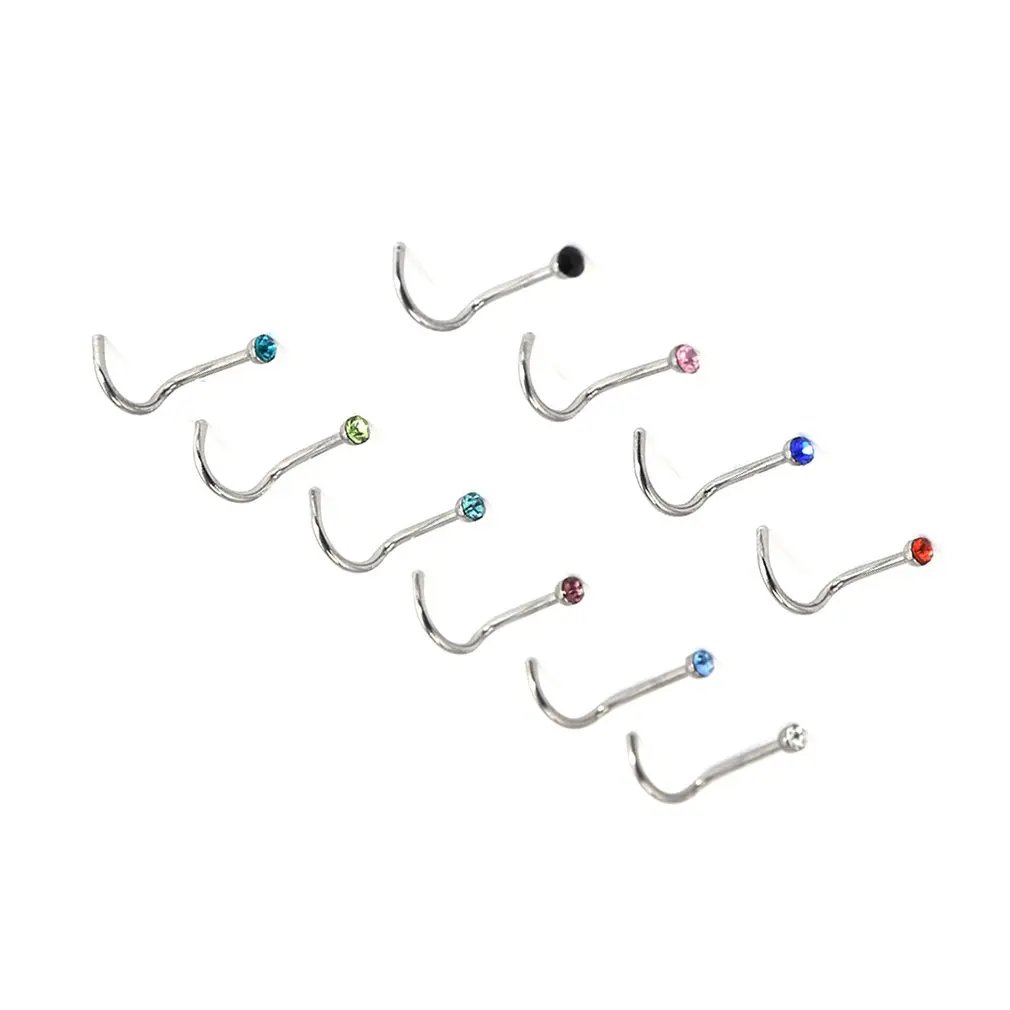 

10pcs Personalized Piercing Nose Stud Stainless Steel Rhinestone Nose Stud Body Piercing Jewelry for Women