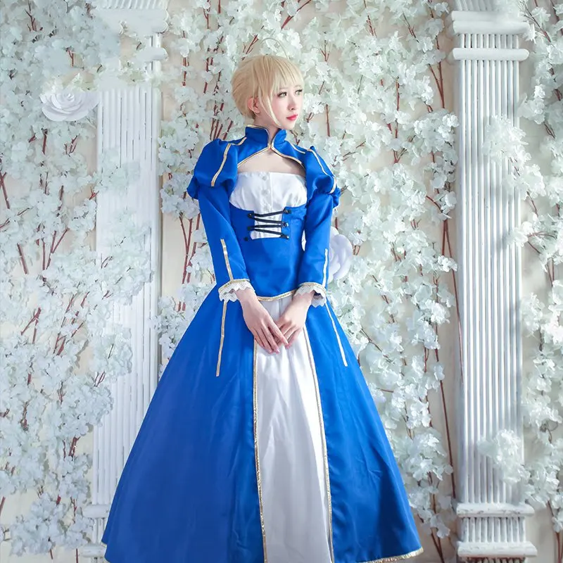 Amine FGO Fate/Extella Saber Синяя Униформа костюм для косплея артурия Пендрагон синий белый