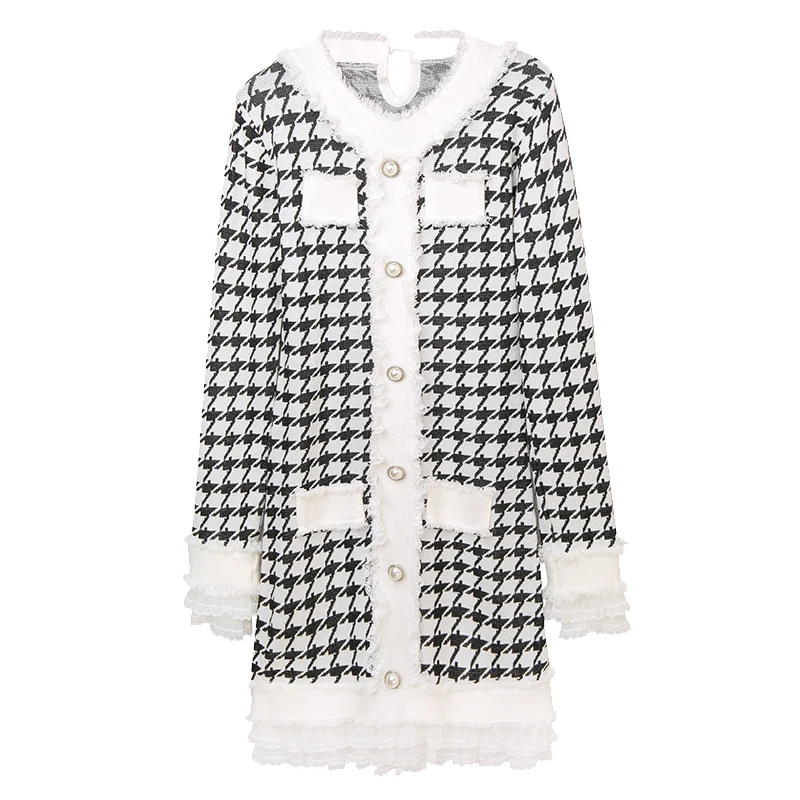 Robe en tricot pour femmes, tenue d'automne et d'hiver, auto-culture avec tempérament pied-de-poule