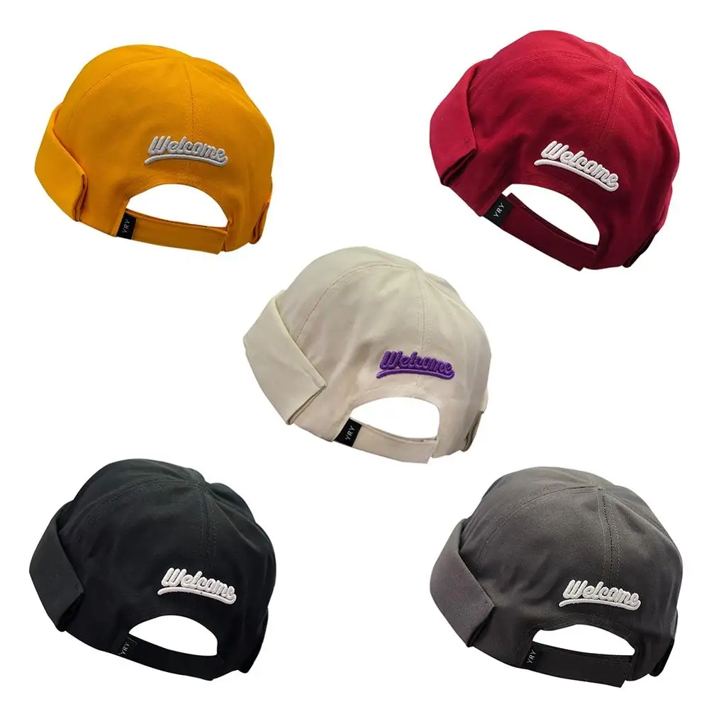 

Women Men Embroidery Hip Hop Skullcap Sailor Cap Rolled Cuff Retro Brimless Beanie Fashion Hat