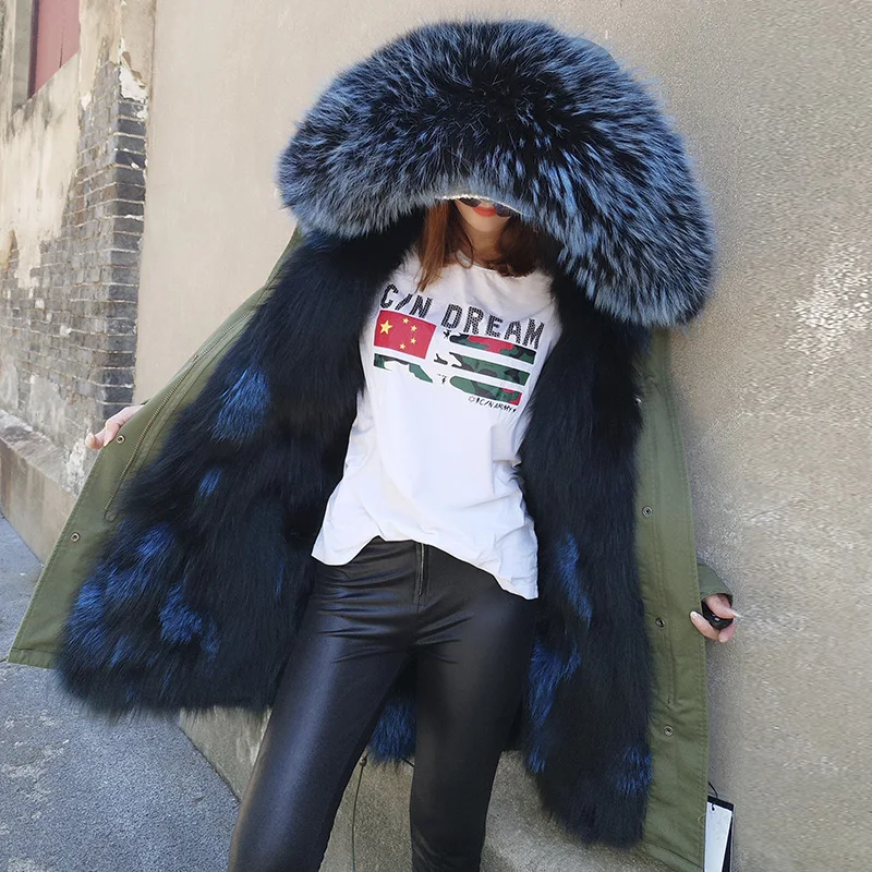 2022 new fox fur liner pie overcoming women's mid-length embroidered raccoon fur collar coat winter coat Women's jacket enlarge