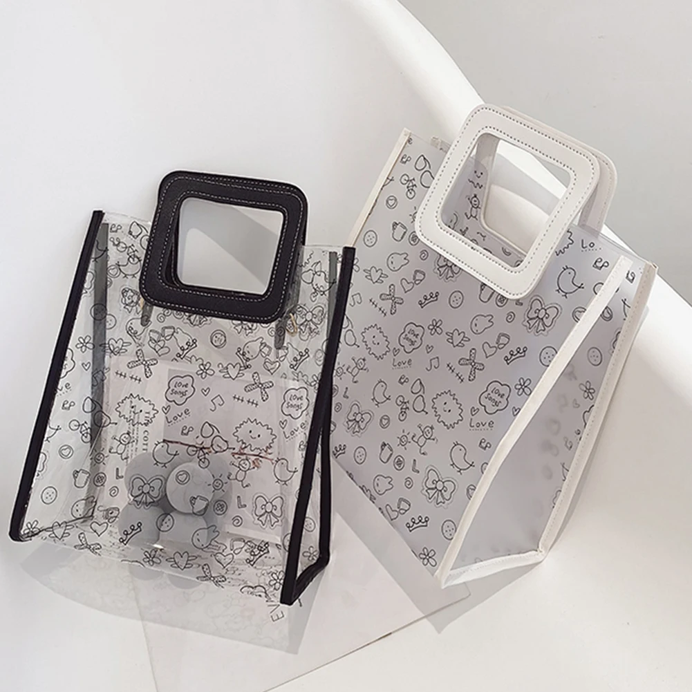 

Модная женская прозрачная сумка-мессенджер через плечо с мультяшным принтом, повседневная женская сумка-тоут