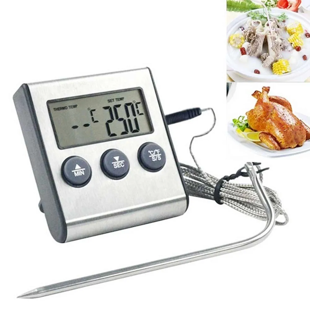 

Stainless Steel Digital Meat Grill Thermometer BBQ LCD Thermometer Cooking Grill Oven Food Probe Timer Home Kitchen Accessorie