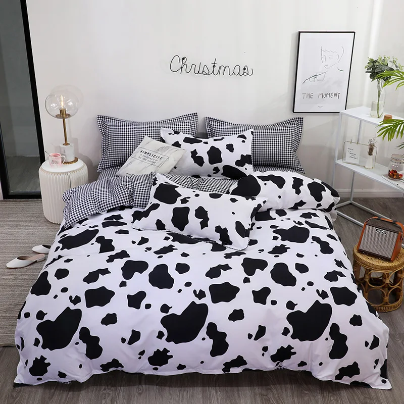 Classic Cow Pattern Queen Bedding Set 5 Size Bed Linen 4pcs Duvet Cover Pastoral Sheet Ab Side Heart | Дом и сад
