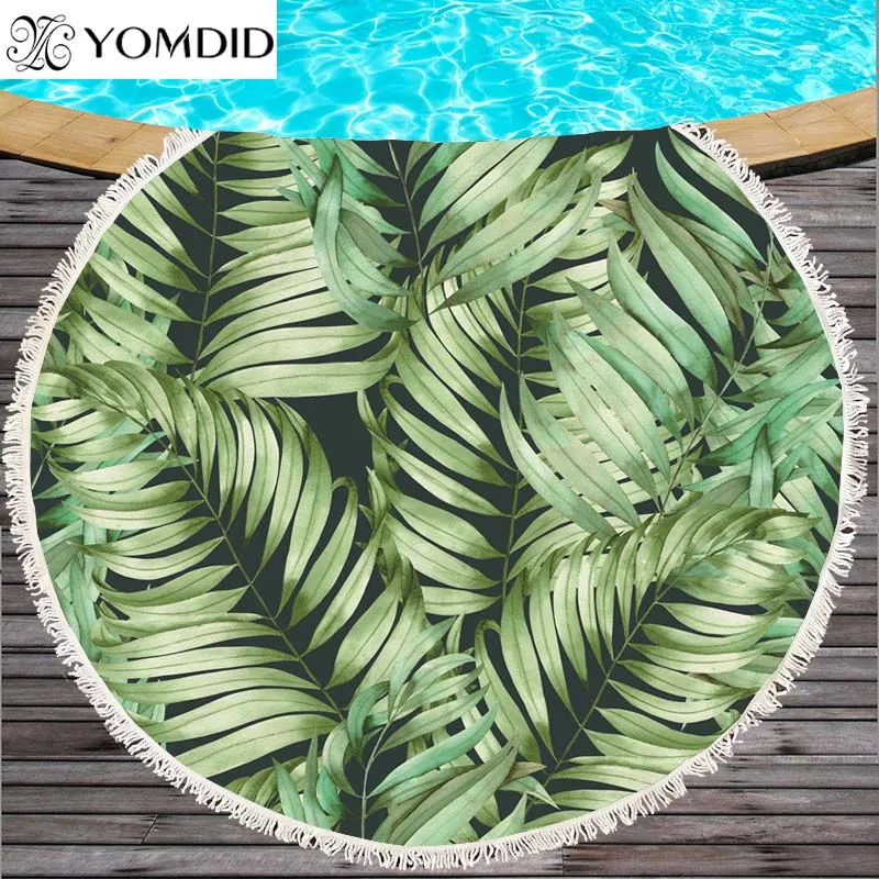 

Пляжные полотенца с зелеными листьями, круглые полотенца с кисточками, мягкий гобелен с принтом, коврик для йоги, микрофибра, одеяло, банное полотенце 150 см