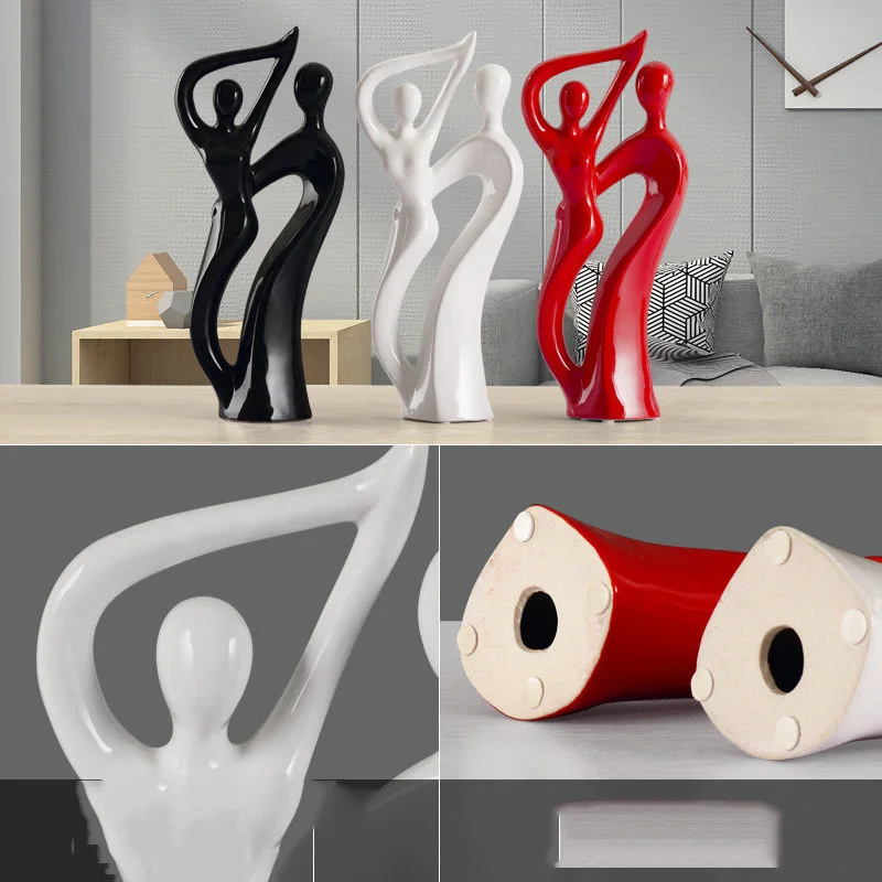 

MODERN CERAMIC BLACK WHITE RED THREE COLOR COUPLE ACCESSORIES HOME LIVINGROOM TABLE FIGURINES CRAFTS HOTEL OFFICE DECORATION ART