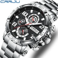 crrju men watches waterproof stainless steel with luminous big dial date luxury sport chronograph watches relogio masculino