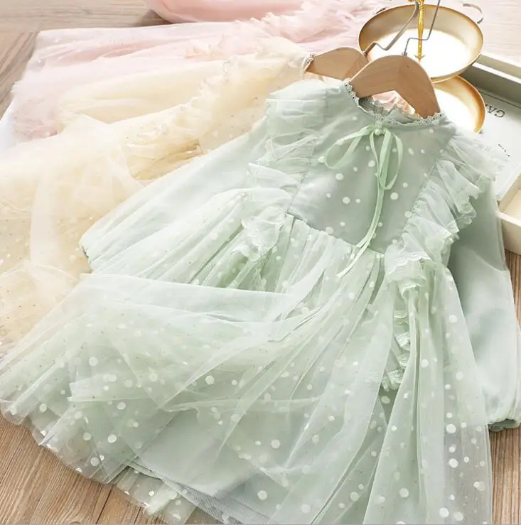 2020 г. весеннее кружевное Сетчатое платье принцессы в горошек с оборками для
