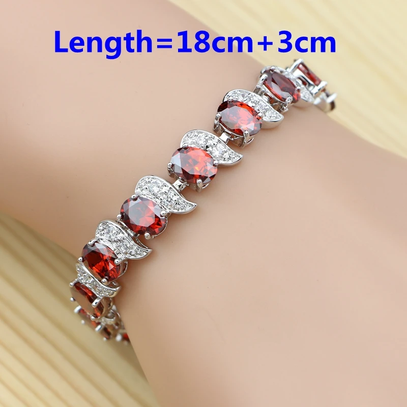 Серебро 925 Свадебные Ювелирные наборы для женщин Красный кубический цирконий