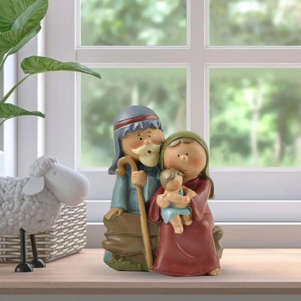 

2021 Christ Birth of Jesus Ornament Gifts Nativity Scene Crafts Resin Christmas Manger Decoration Catholic Miniatures Figurines