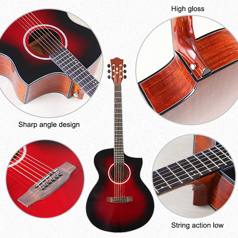 rot 6 saiten elektrische akustische gitarre 40 inch cutway design hochglanz finish folk gitarre kann hinzufügen eq mit fehler blase harter fall f