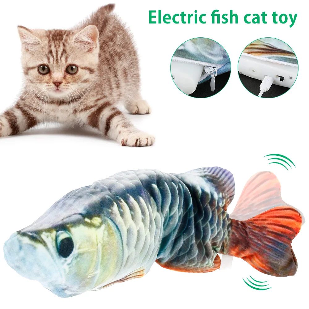 

Cat Wagging Fish Electric Wagging Moving Simulation Fish Doll USB Rechargeable Kitty Interactive Pet Chewing Plush Fish Toy