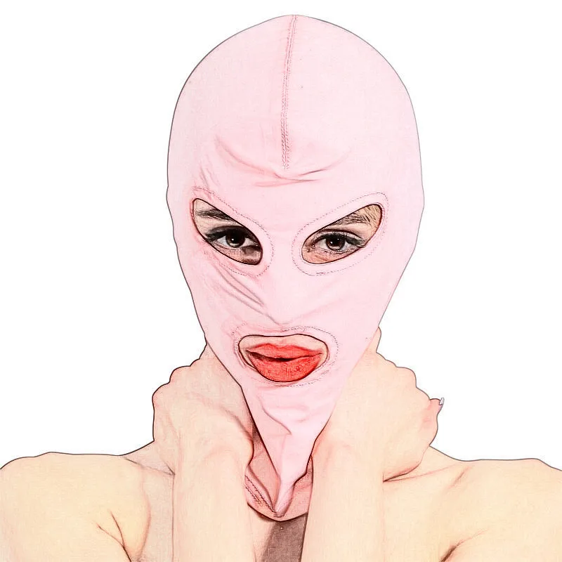 Sexy Costumes of High Elastic Breathable Pink Nylon Headpiece Hood Mask with Open Mouth for Men Women Fetish Bdsm Party | Тематическая