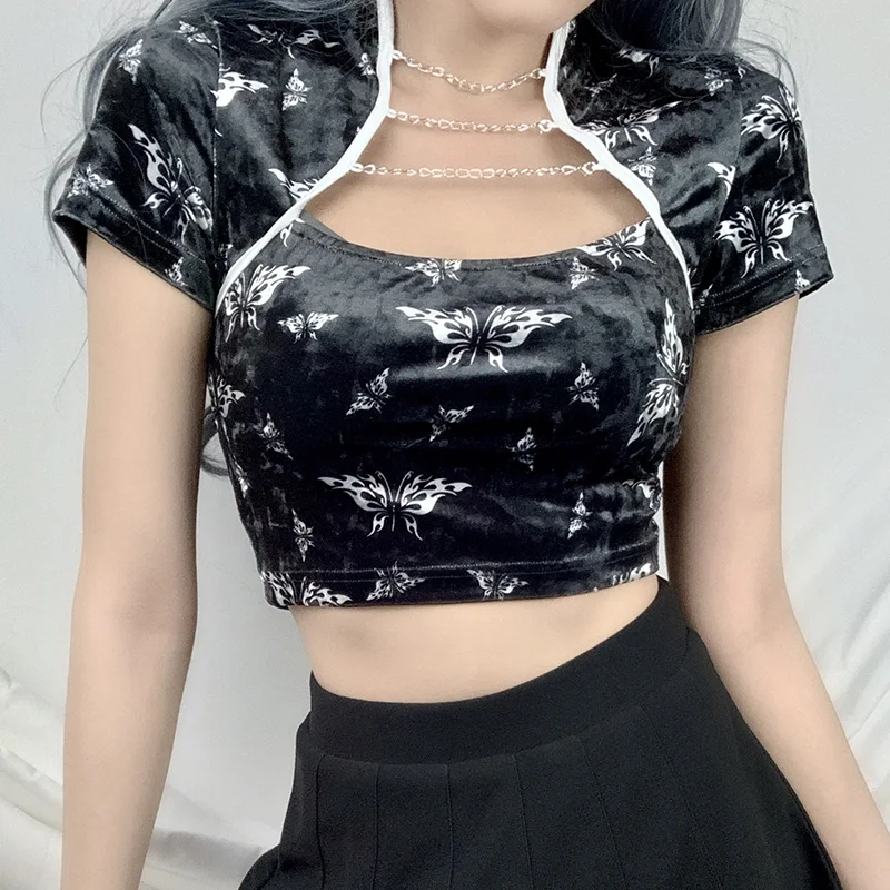 Женский бархатный укороченный топ WannaThis облегающий эластичный винтажный с