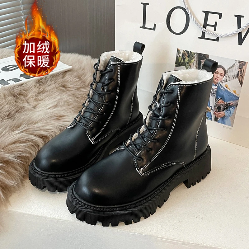 

2022 Women's Martin Boots Plush Warm Women's Round Toe Short Boots Thick-soled Comfortable Casual Boots Motorcycle Boots Women