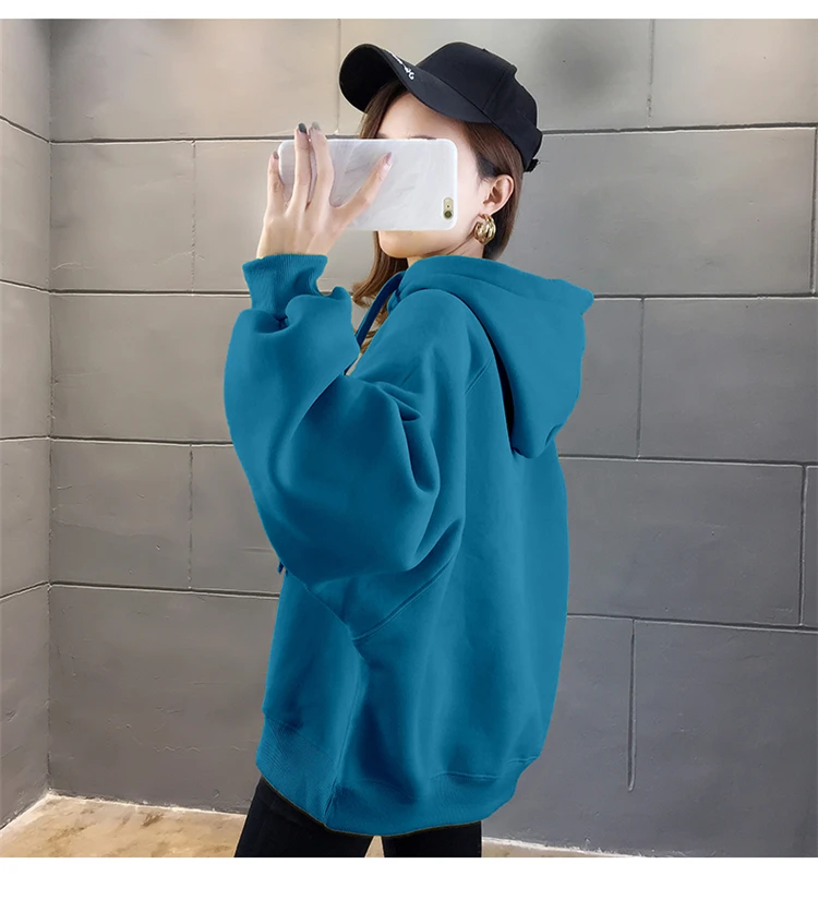High Street Knit Hooded Letter Lady Fleece Pullovers Ins Style Add Velvet Thick Woman Hoodies Autumn Winter Clothes