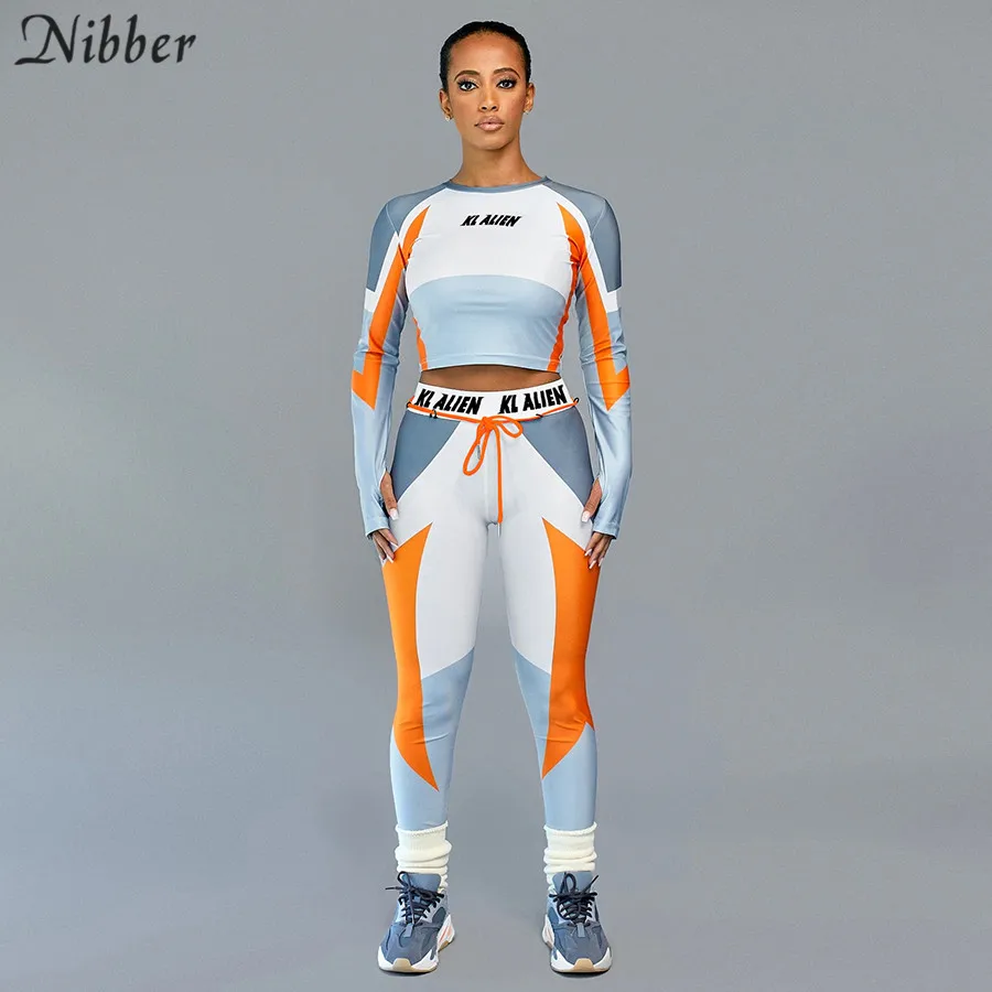 

Fashionable Patchwork Tops Leggingss 2 Two Piece Sets For Women Sportswear Jogging Tee Shirts casual Pants suits Female