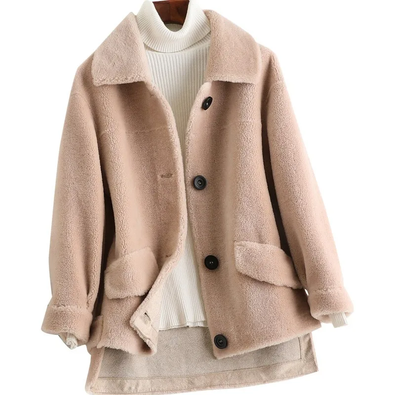 Genuine Wool Blend Fur Jacket Winter Women Outerwear Coats  LF2130