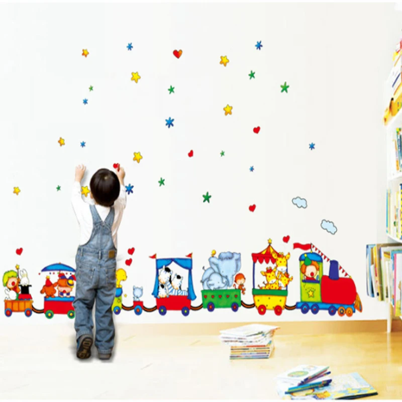 Виниловые наклейки MAMALOOKArt с животными цирковыми поездами самодельные съемные на