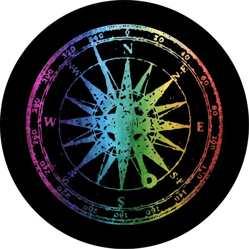 

Distressed Rainbow Compass 2 Spare Tire Cover for any Vehicle, Make, Model and Size - Jeep, RV, Travel Trailer, Camper and MORE