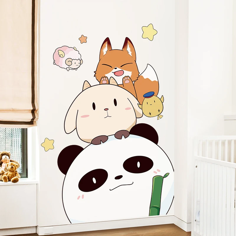 

Cartoon Wall Stickers Panda Cat Dog Cute Animals Door Sticker Self-adhesive Home Decor mural Bedroom kids Room Wall Decoration