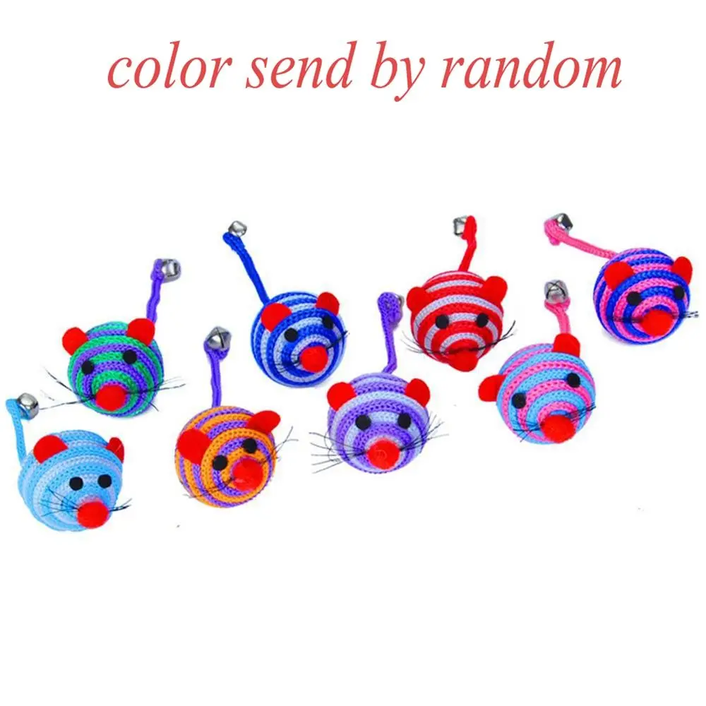 Милый полосатый цвет Нейлоновая мышь веревка мяч длинный хвост колокольчик
