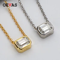 oevas real 1 carat emerald cut d color moissanite pendant necklace gold color 100 925 sterling silver party fine jewelry gifts