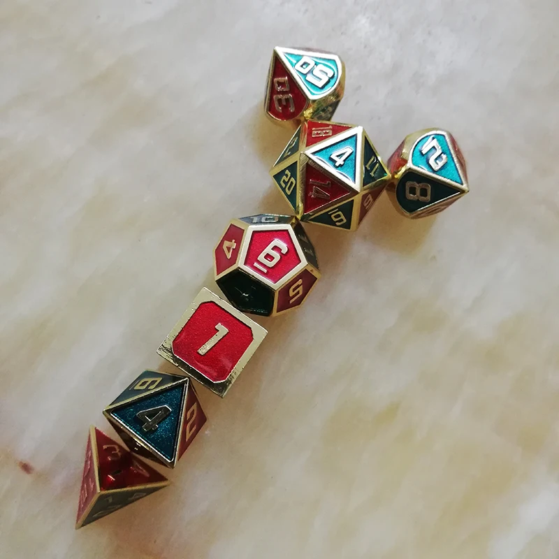 Технические металлические кости для ролевых игр многогранные d20 10 8 зеленых