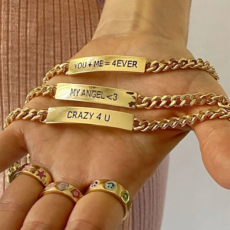 Панковские браслеты с гравировкой имени для мужчин и женщин из нержавеющей стали