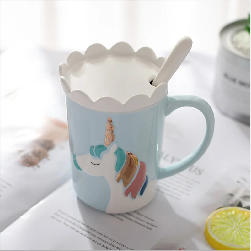 Креативная керамическая кофейная кружка с 3d-рельефным единорогом и корона