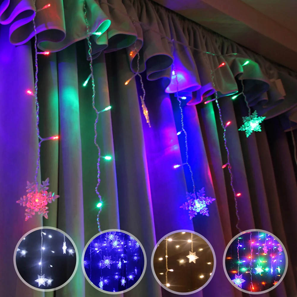 USB Snowflake LED Strip Light Curtain Fairy Lamp Party Christmas Wedding New Year Decoration 4 Colors 1.5x0.5m 2.5x0.5m 3x1m