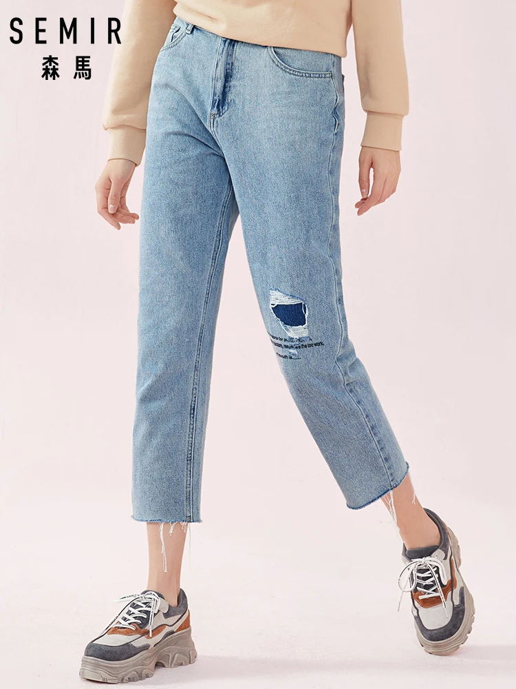 Женские джинсы бойфренды SEMIR с отверстиями на коленях женские облегающие в стиле