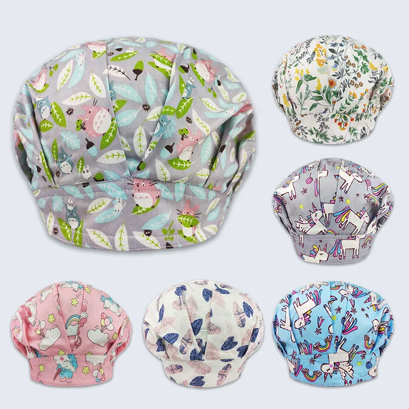 

New Surgical Cap Cotton Cartoon Print Laboratory Pet Shop Doctor and Nurse Cap Scrub Cap with Sweat-proof Operating Room Cap