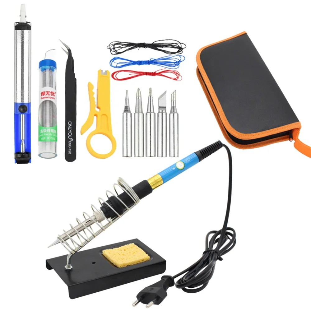 

Pcs Soldering Iron Kit with 60W Adjustable Temperature 200-460C Welding Soldering Iron 5 Soldering Tips Solder Sucker Desold