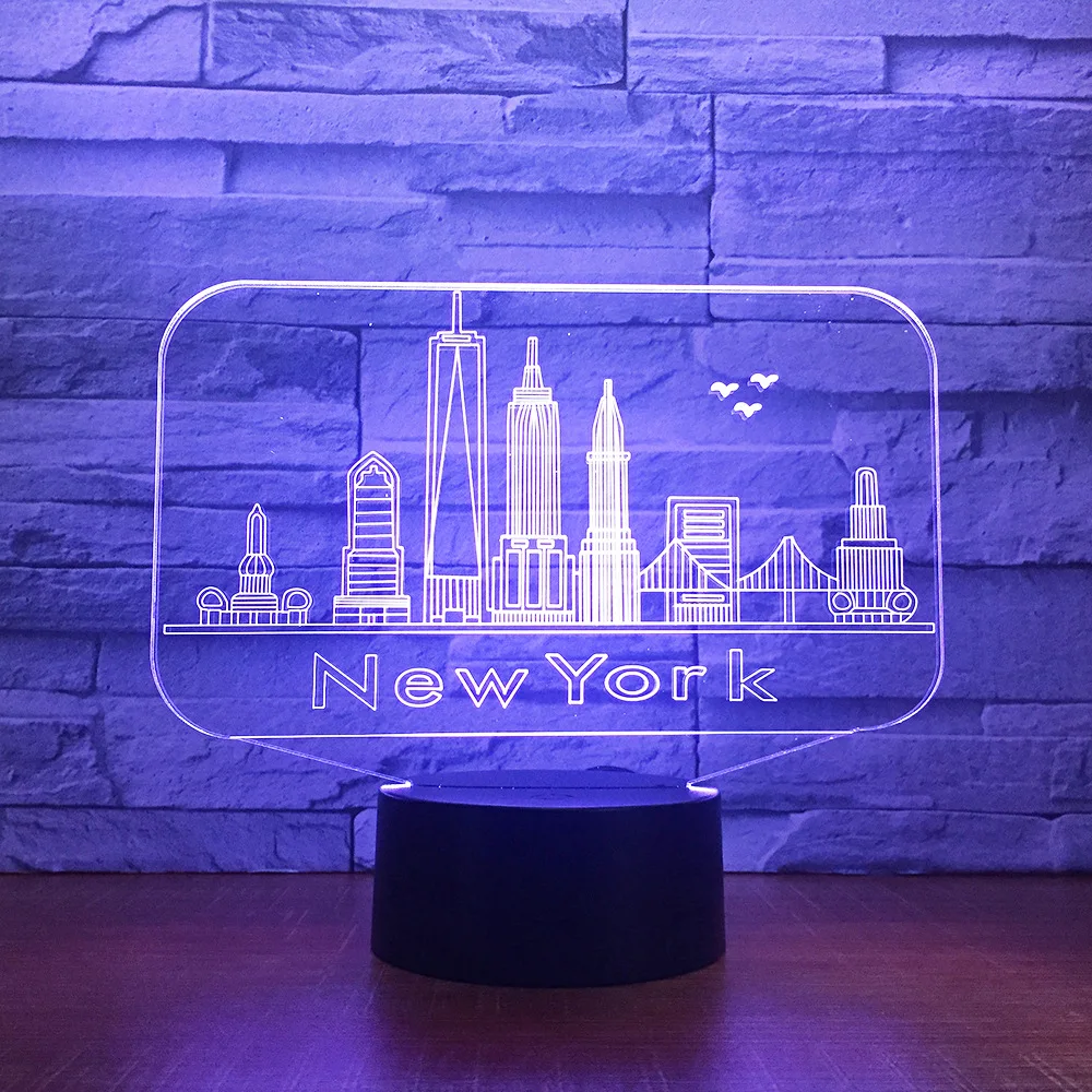 

New York City Building 3D Night Light Colorful Led Atmosphere Bedroom Table Lamp Lovely 7 Color Change Home Decoration Lighting