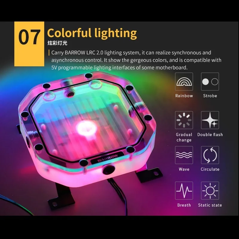 

Barrow YKZR-0 PC water cooling lighting tank Combination Reservoir 5V LRC.2.0 for DIY Square Water tank modding1