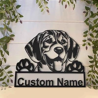 personalized beagle dog metal sign art hollow carving custom first name wall decoration for door home living room decor