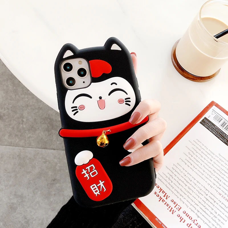 Мягкий чехол для iphone XS max Lucky Cat для iphone 11 pro max XR X 6 7 8 plus Maneki Neko праздничный мягкий чехол для телефона маленький колокольчик