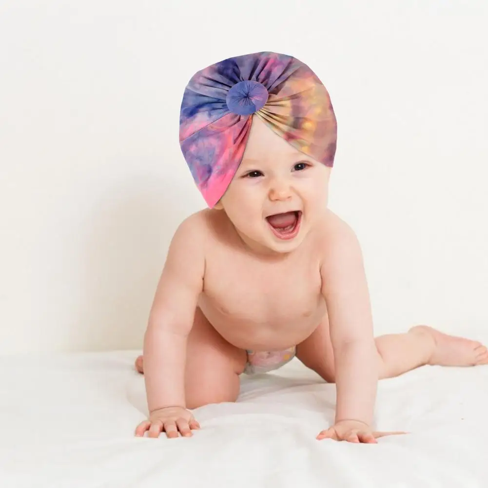 

Baby Turban Girls Kids Tie Dye Pre Tied Headwrap Knotting Beanie Night Cap Neutral Elastic Headscarf