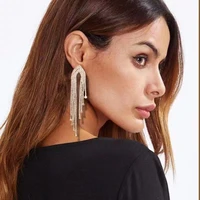 fashion long tassel shiny crystal pendant womens earrings geometric full rhinestone simple luxury statement jewelry earrings