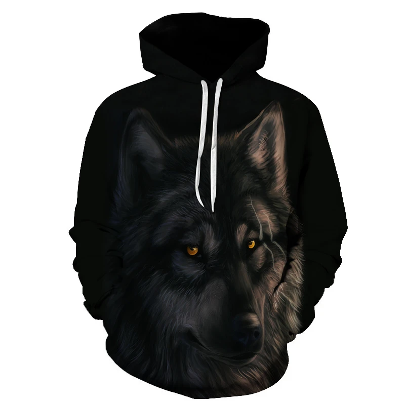 

New Men's Fashion Hoodie Fall/Winter Hip Hop Casual 3D Animal Wolf Pullover Comfortable Warm Outdoor Sports Top
