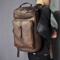 men original leather fashion large travel university college school bag designer male backpack daypack student laptop bag 3058