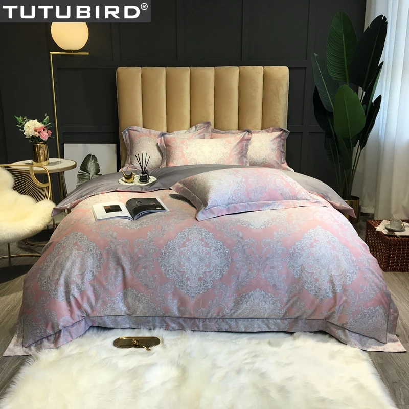 Pink bohemian duvet cover Egyptian cotton bedding set European pastoral satin bedspread queen king size bed in living room | Дом и сад