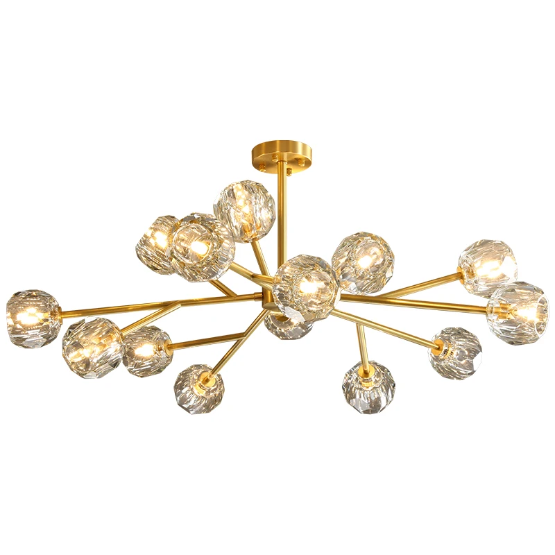 

Led Modern Golden Brass Crystal Ball Ceiling Chandelier Copper Hanging Light Lamp Suspension Luminaire For Living Dining Room