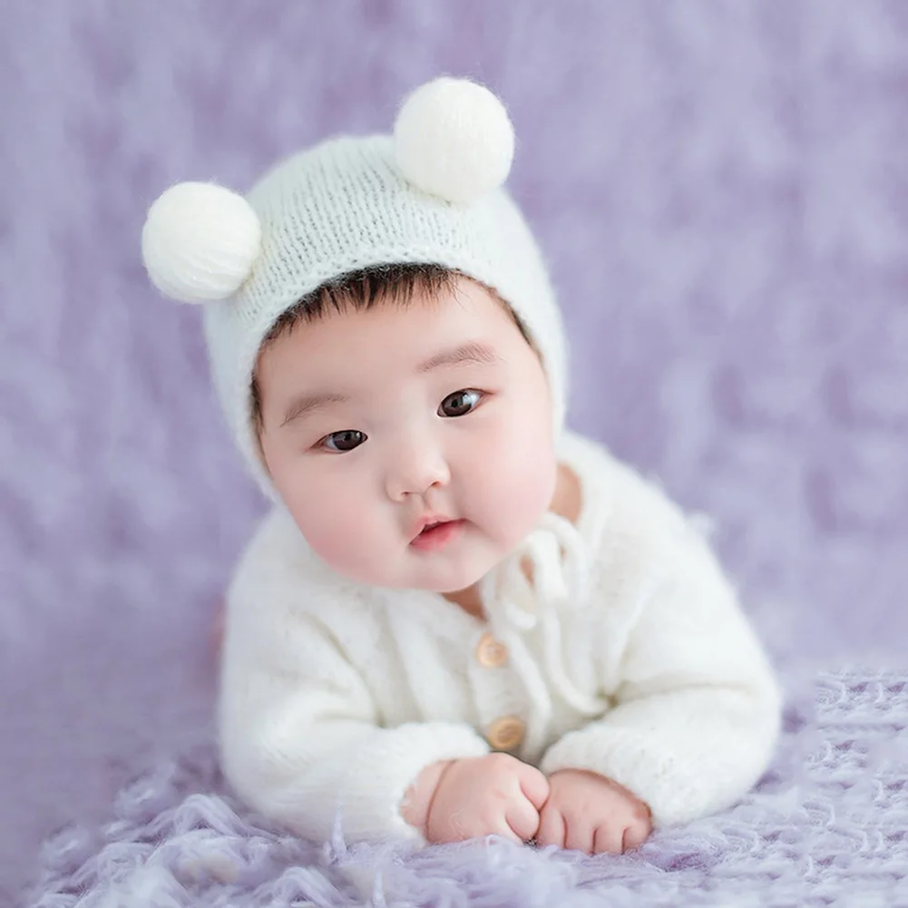 

Photography Cute Bear Hat Props Set Infant Photo Costume Soft Overalls Romper Overalls Set Photo Clothes Jumsuit