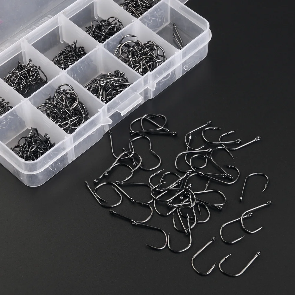

TINKSKY A Box of 500pcs 10 Different Sizes Fishing Hooks Fish Hooks Fishhooks