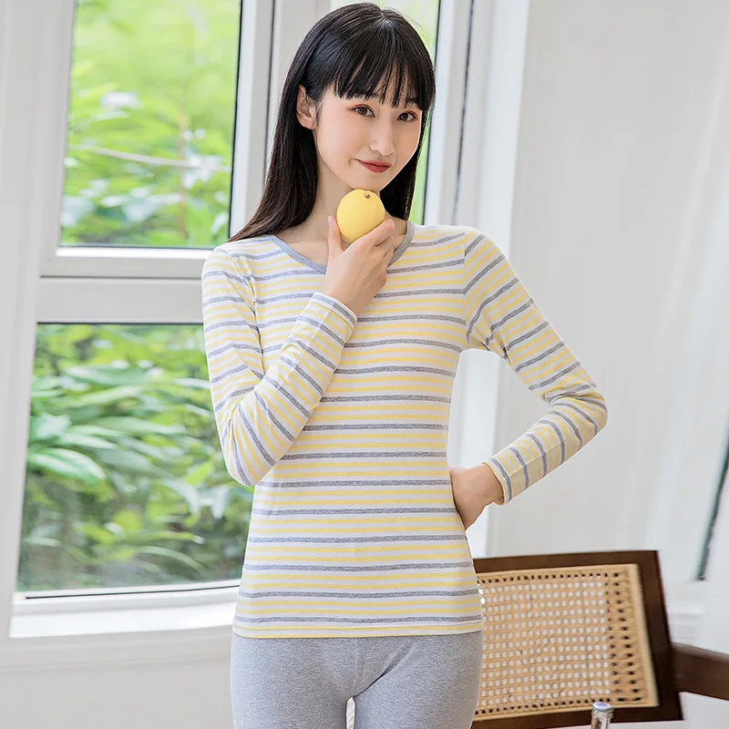 

Qiuyi Long Trousers Women's Cotton Suit Striped Bottoming Cotton Sweater Body Wear Thermal Underwear Women