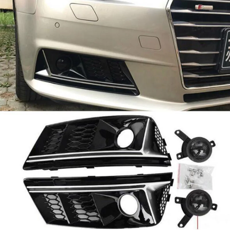 

New Auto Fog Lmap Frame For Audi A4 B9 2017-2019 Honeycomb Wiht ACC Fog Lamp Cover Fog Lamp Grille Lower Grille